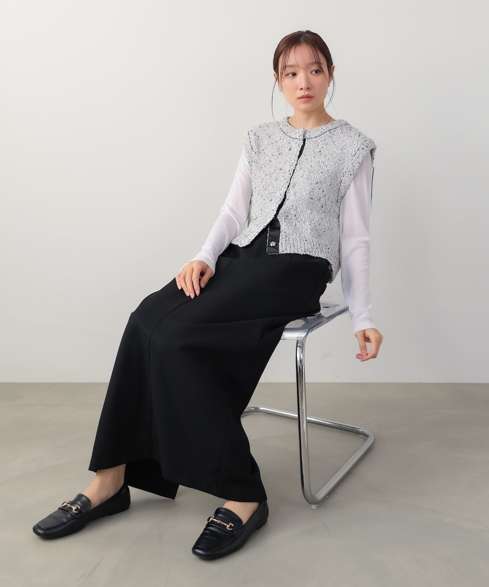 MIX編みラインニットトップス