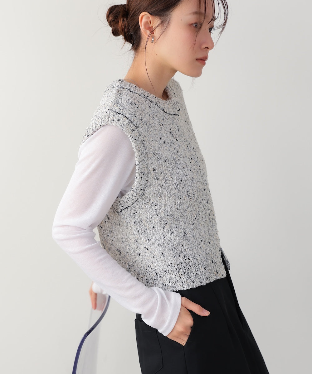MIX編みラインニットトップス