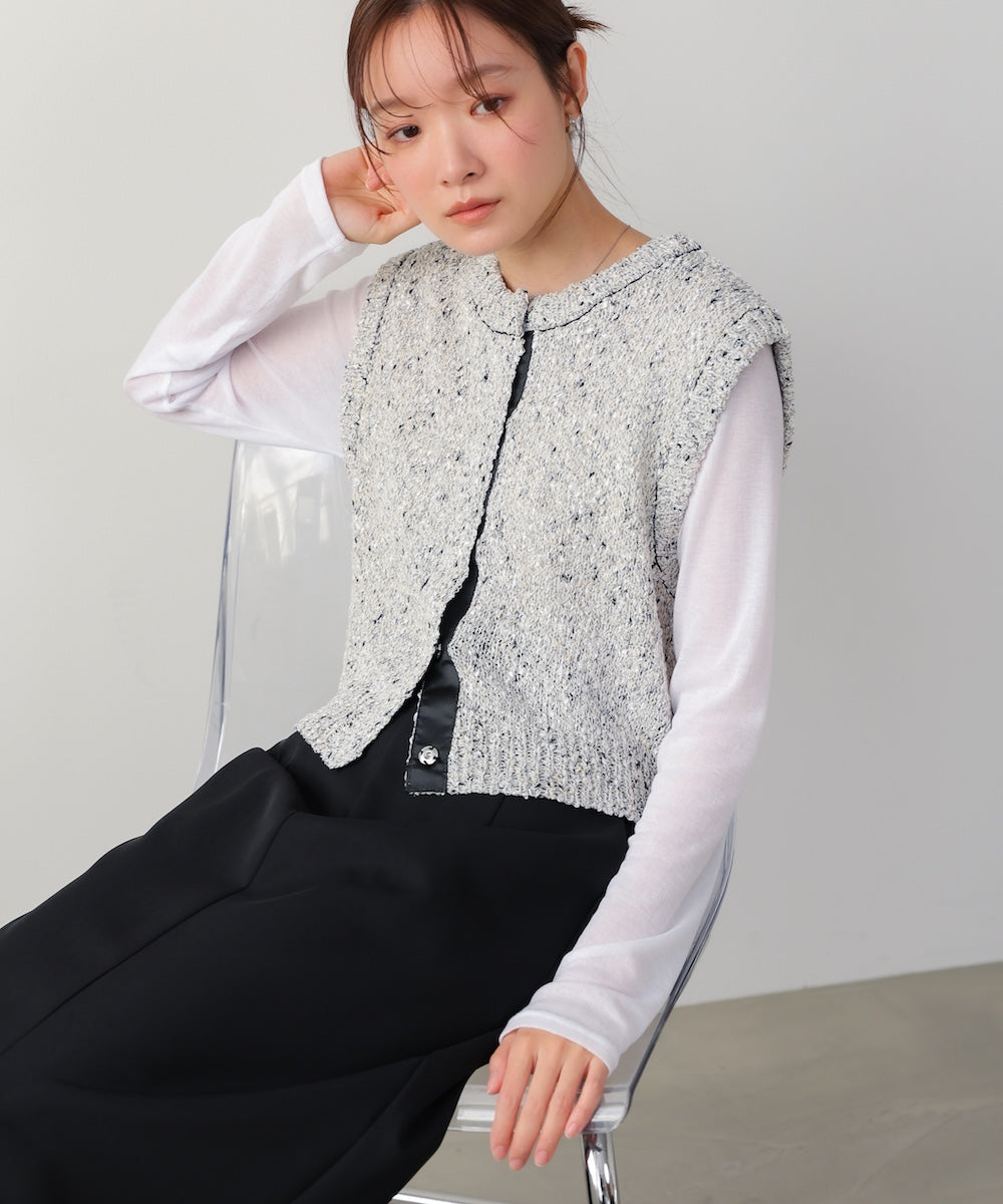 MIX編みラインニットトップス