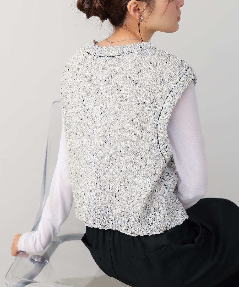 MIX編みラインニットトップス