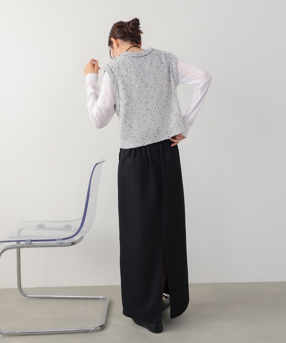 MIX編みラインニットトップス