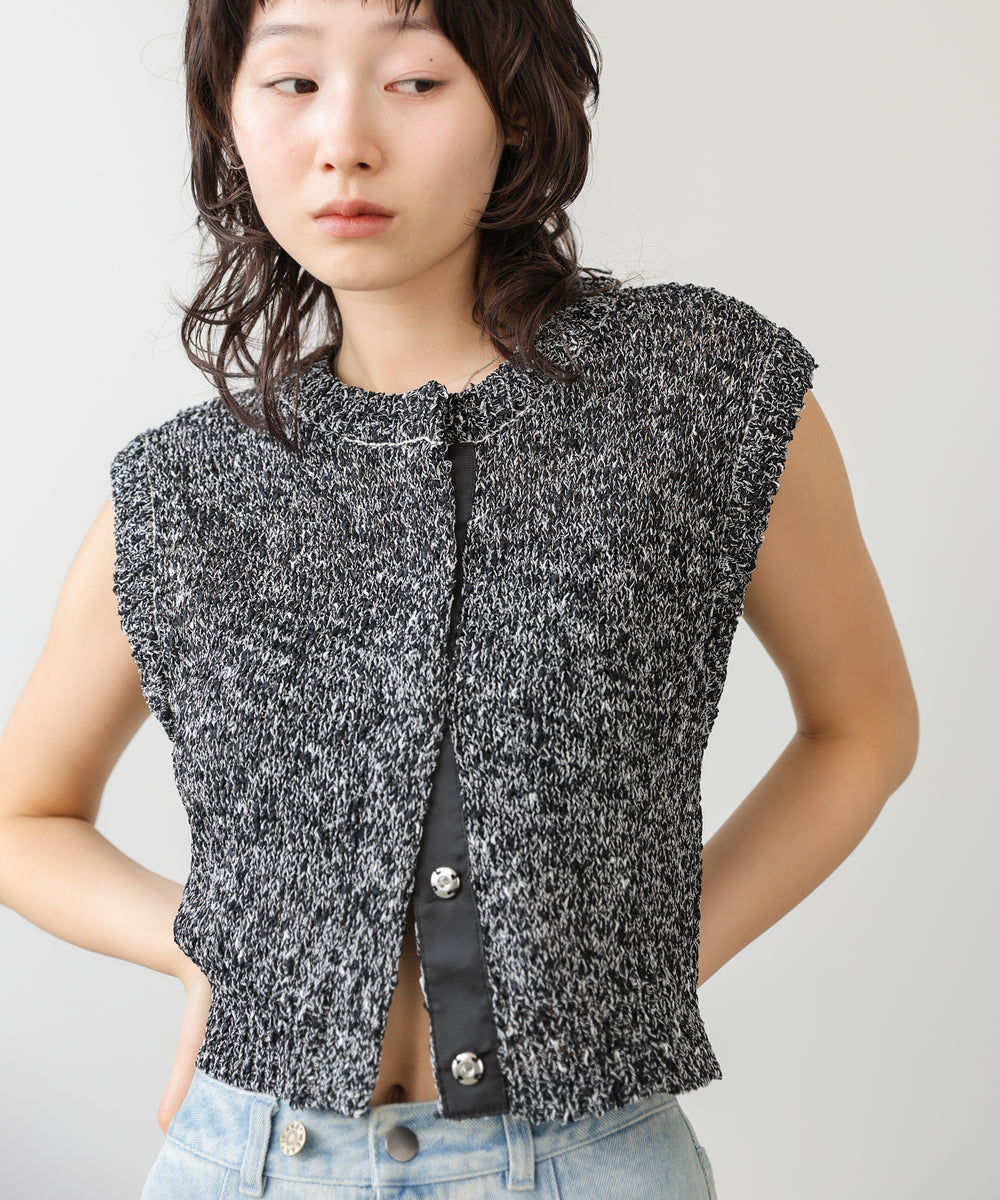 MIX編みラインニットトップス