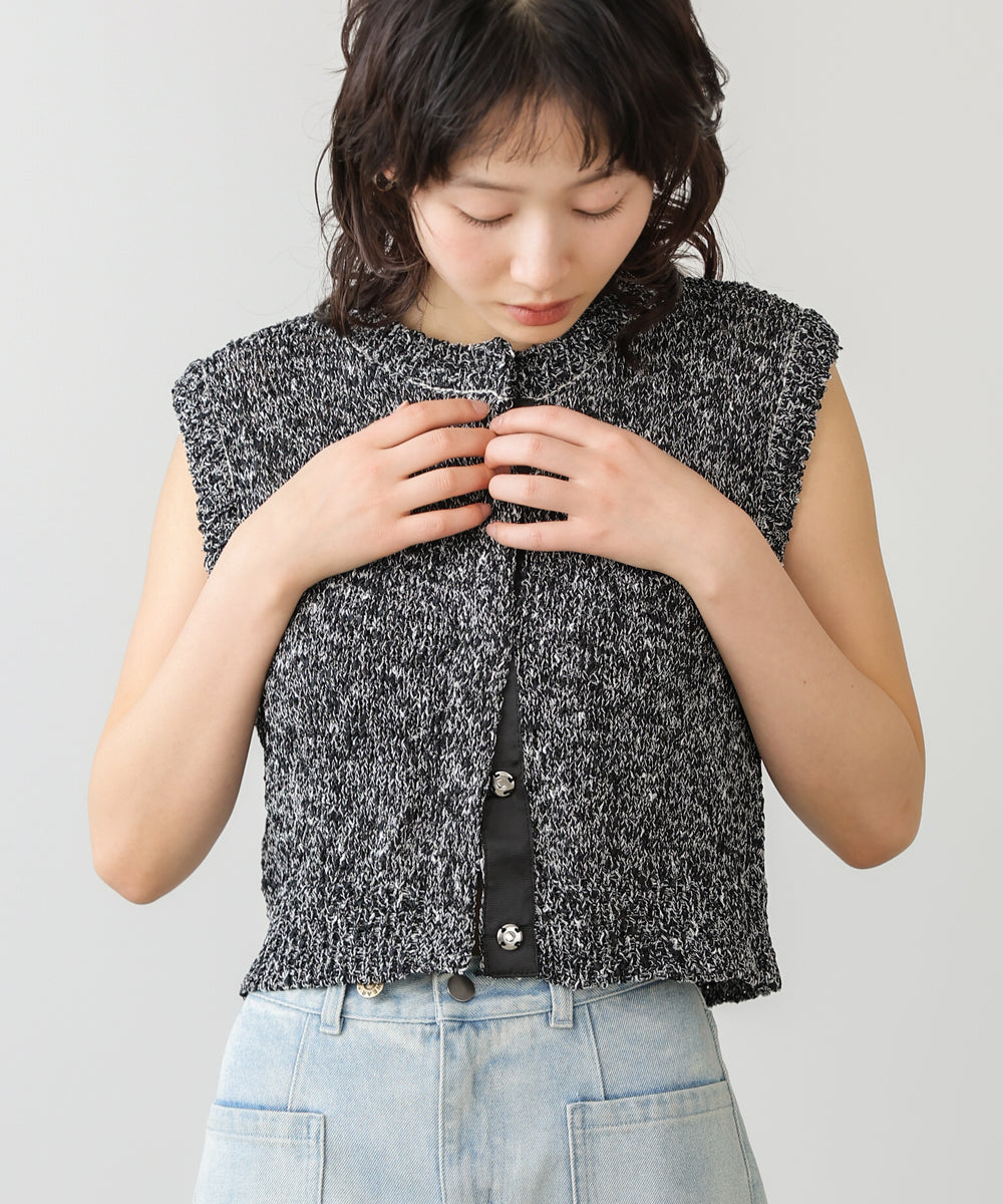 MIX編みラインニットトップス