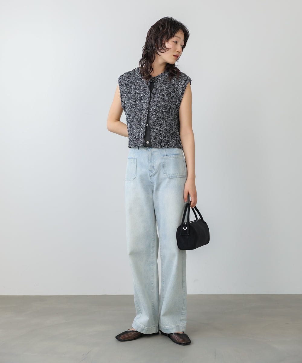 MIX編みラインニットトップス