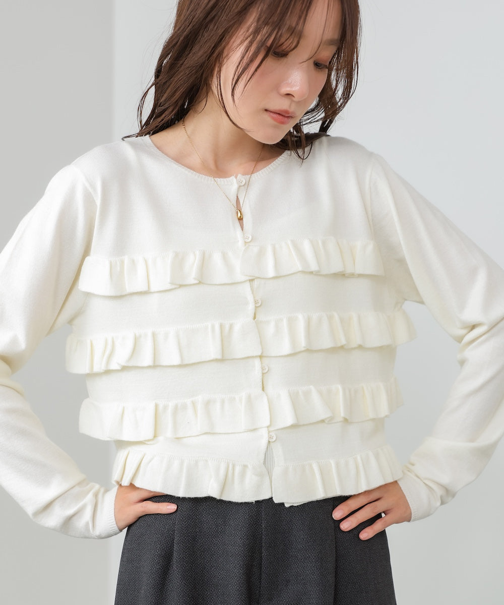 ティアードフリルニットカーデ&2WAYビスチェアンサンブル