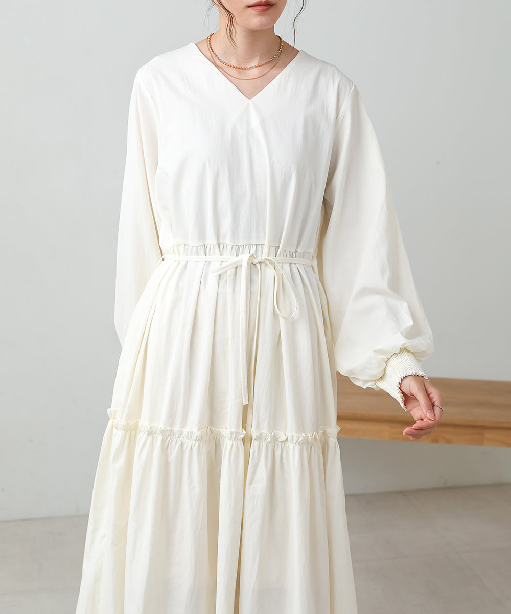 V-NECK GATHERED ONEPIECE
