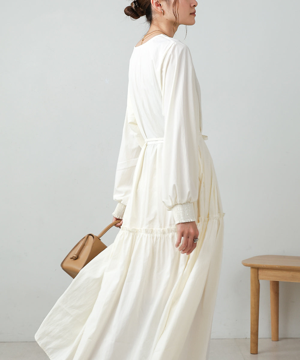 V-NECK GATHERED ONEPIECE