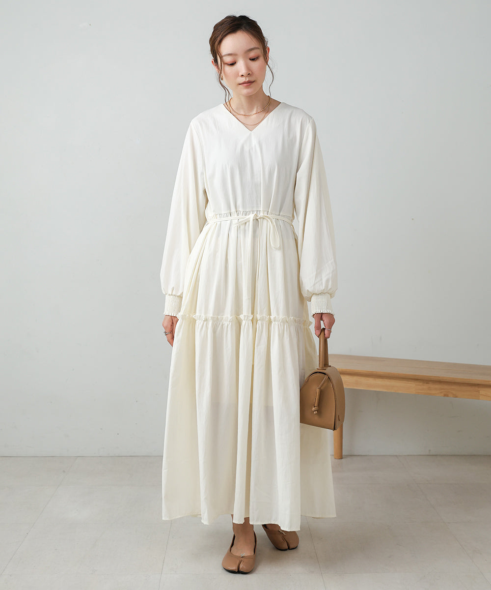 V-NECK GATHERED ONEPIECE