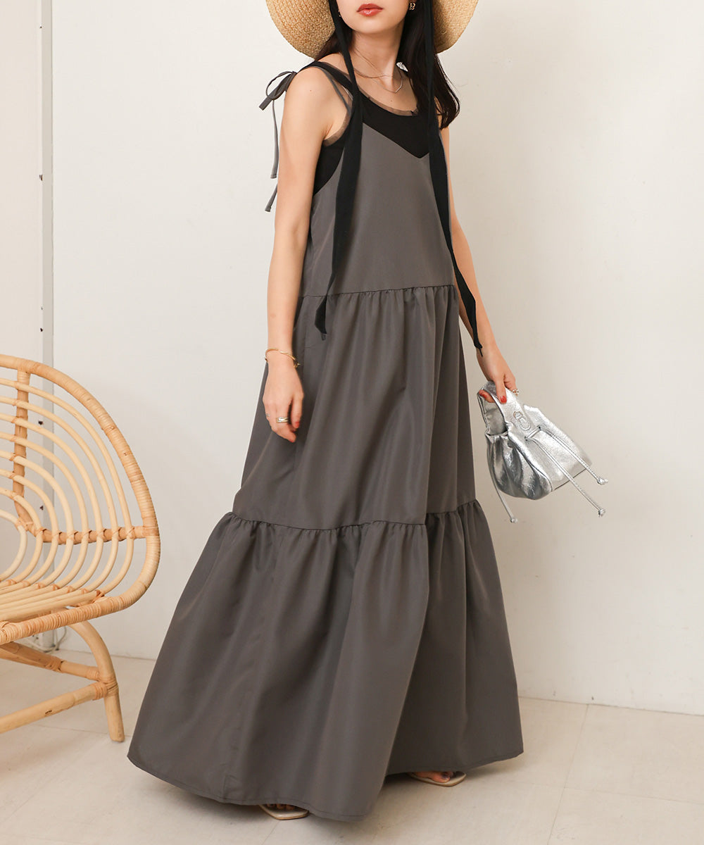 ribbon strap tiered cami onepiece
