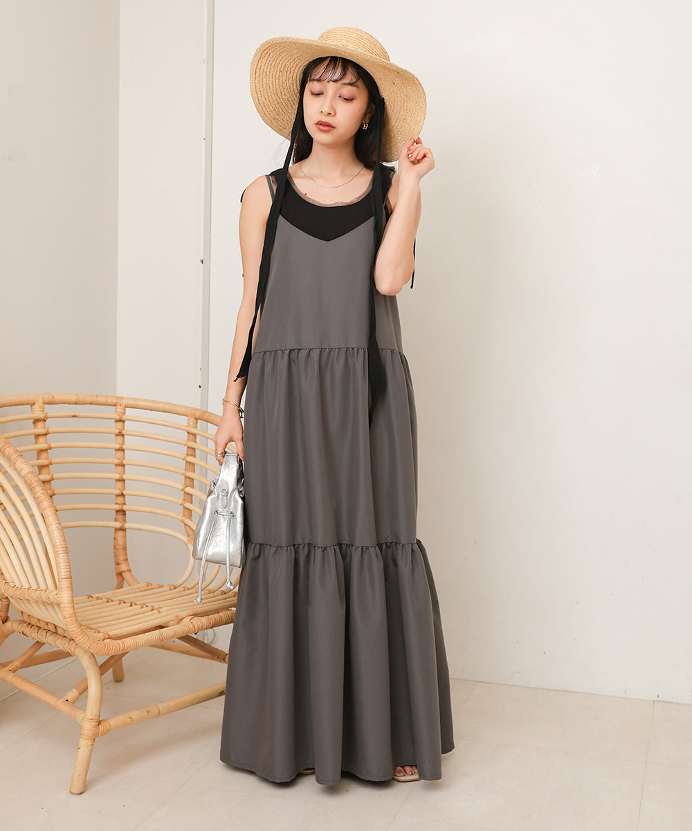 ribbon strap tiered cami onepiece