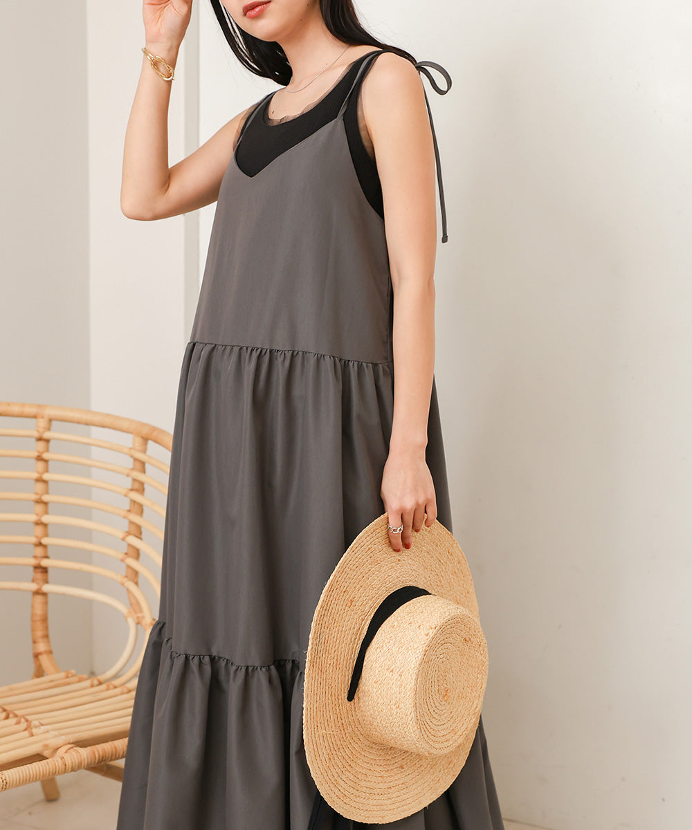 ribbon strap tiered cami onepiece