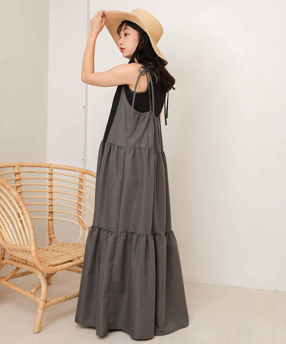 ribbon strap tiered cami onepiece