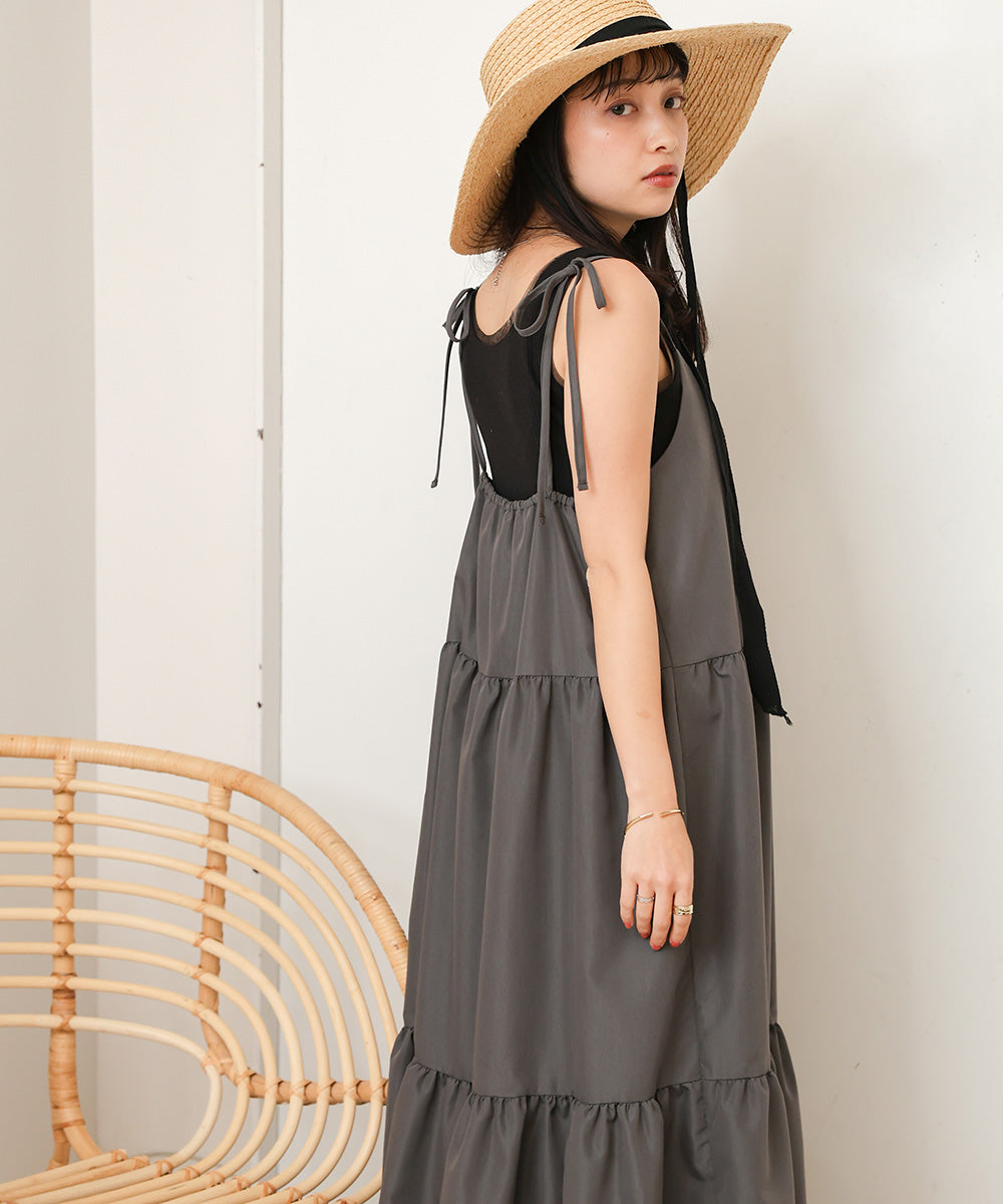 ribbon strap tiered cami onepiece