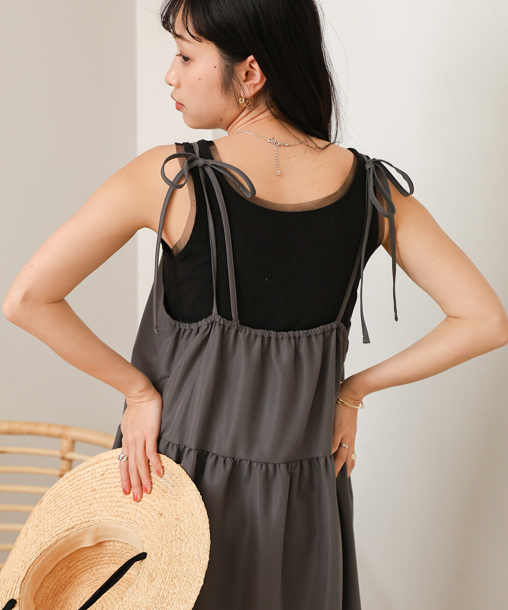 ribbon strap tiered cami onepiece