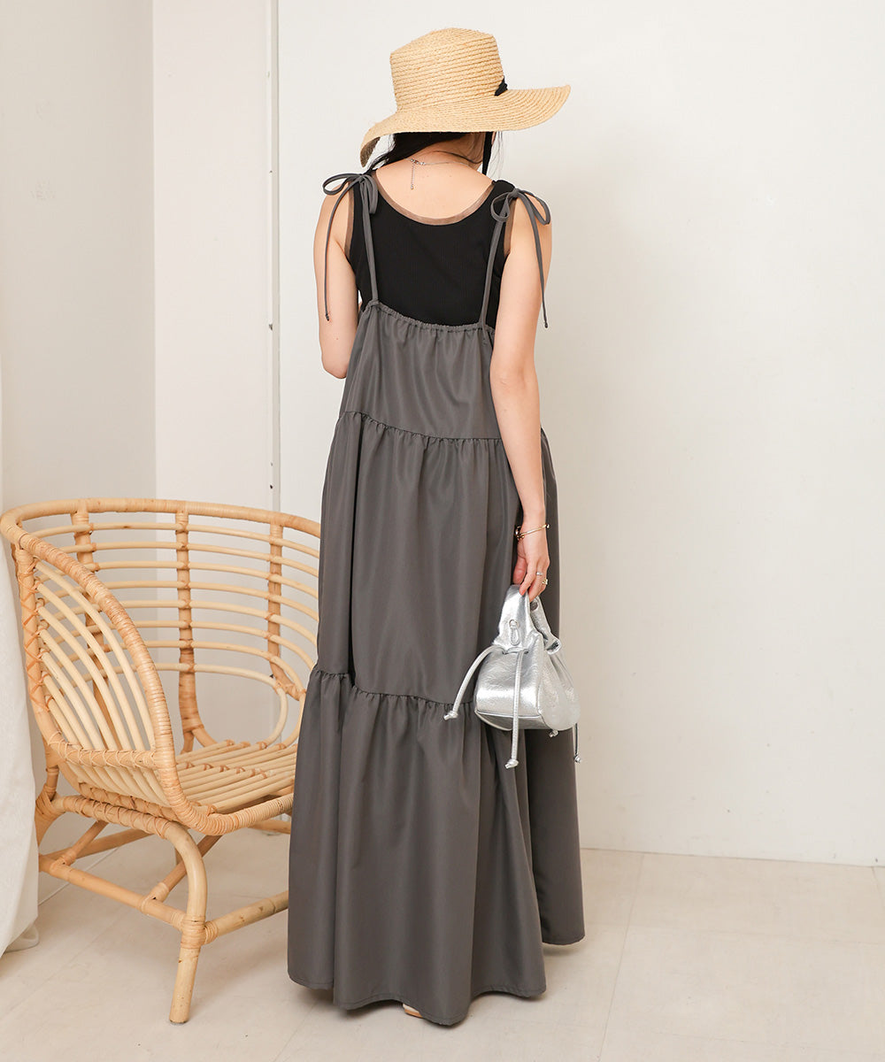 ribbon strap tiered cami onepiece