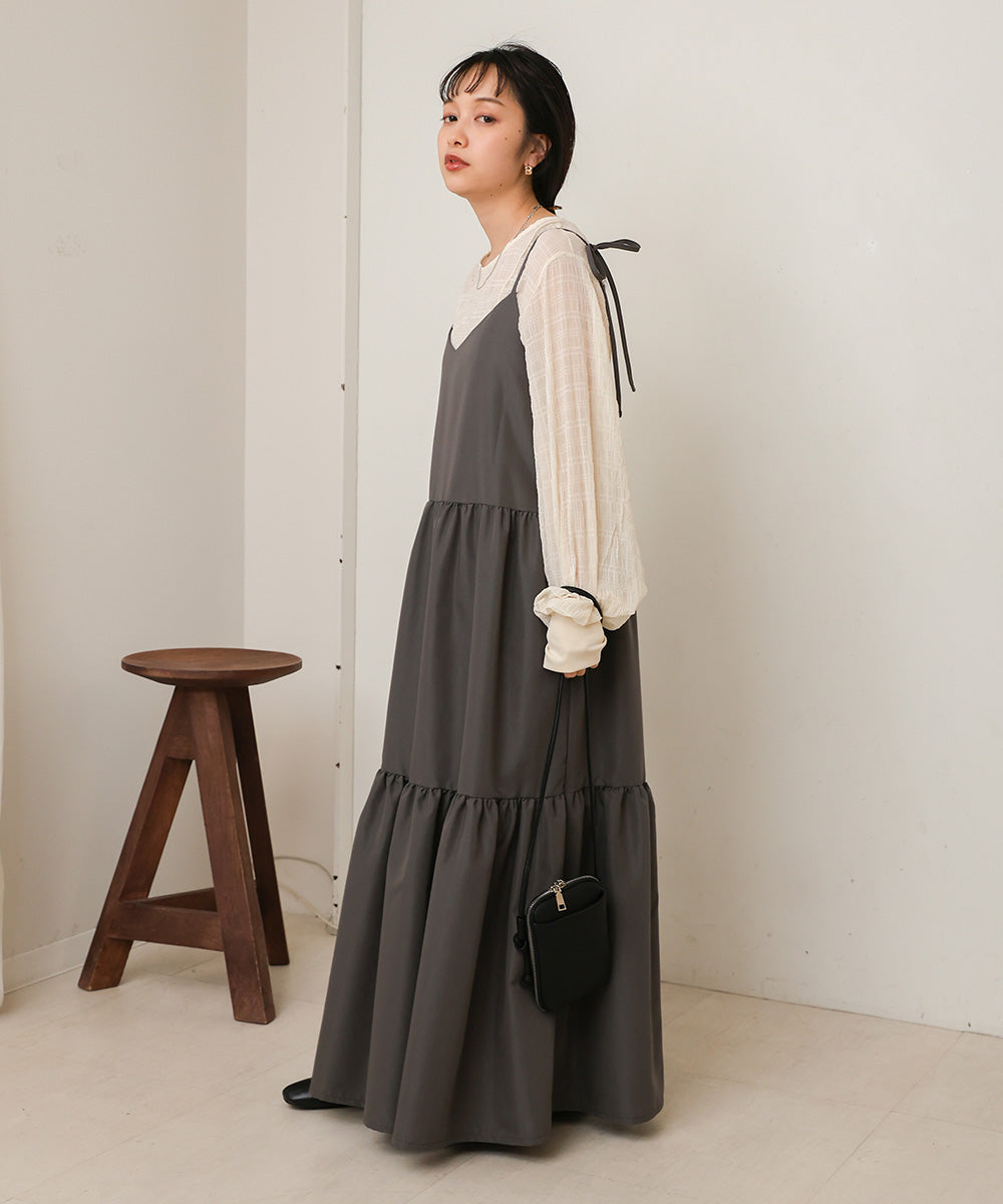 ribbon strap tiered cami onepiece