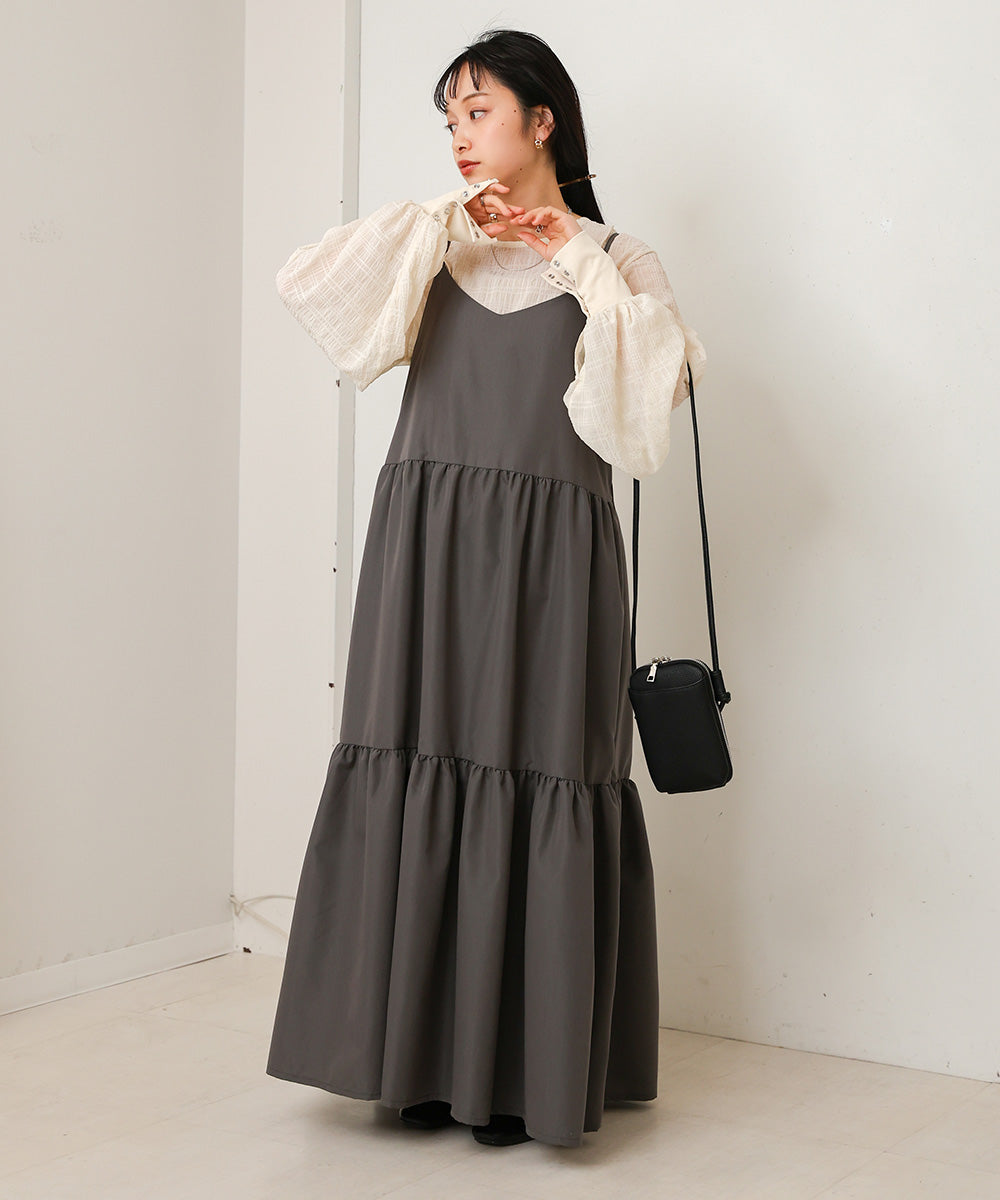 ribbon strap tiered cami onepiece