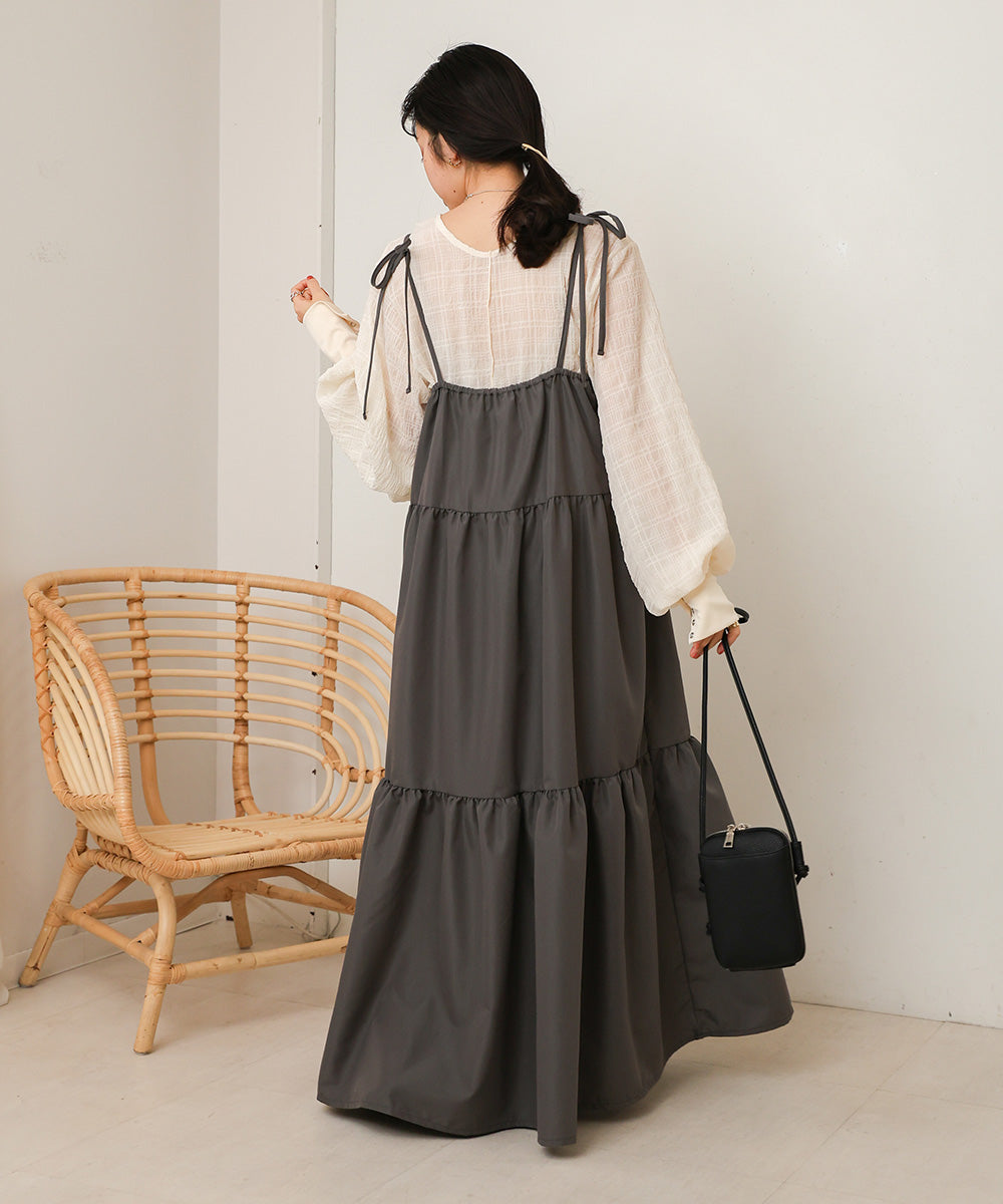 ribbon strap tiered cami onepiece