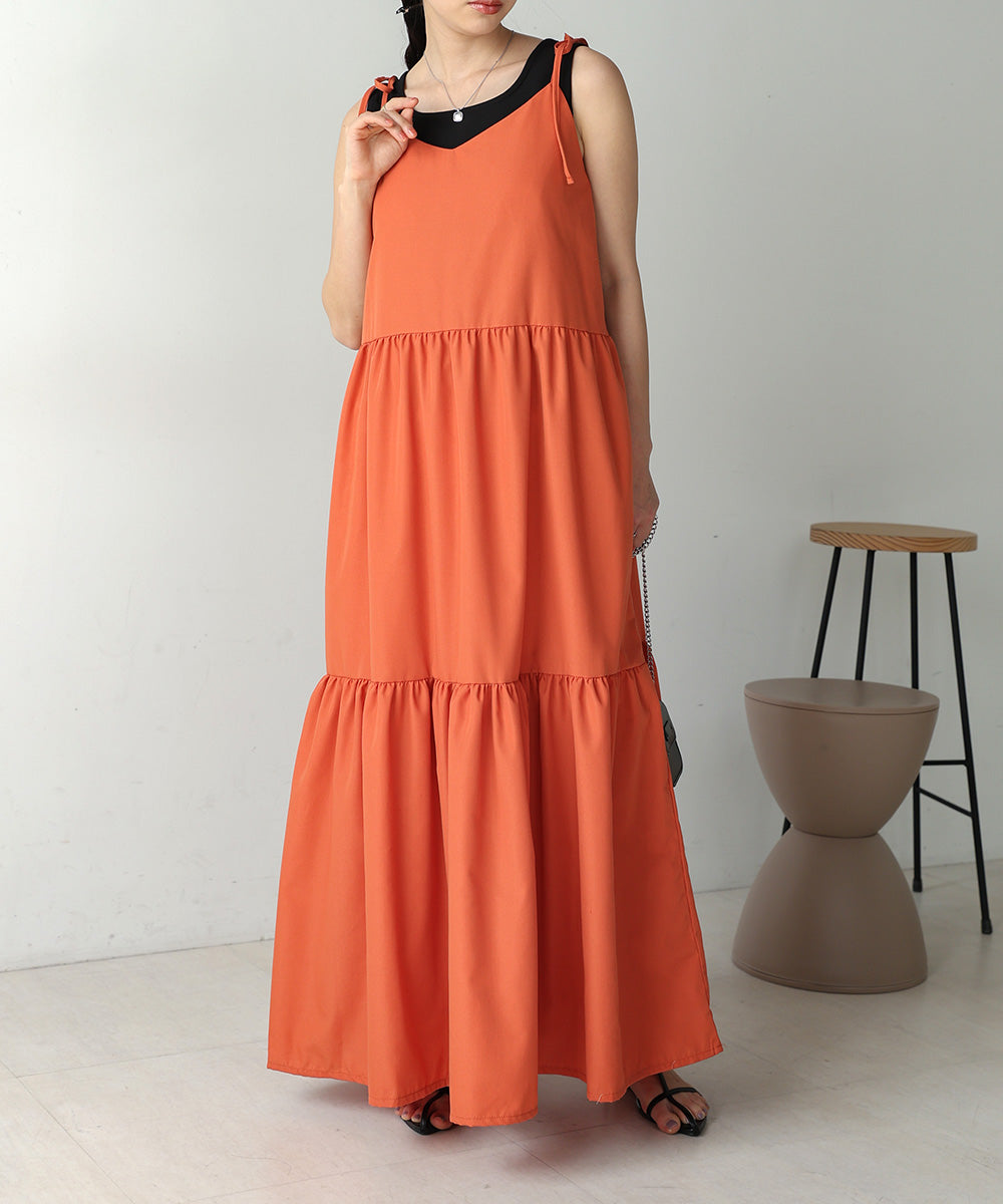 ribbon strap tiered cami onepiece