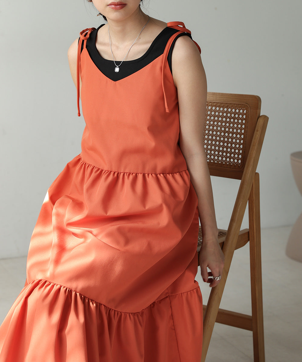 ribbon strap tiered cami onepiece