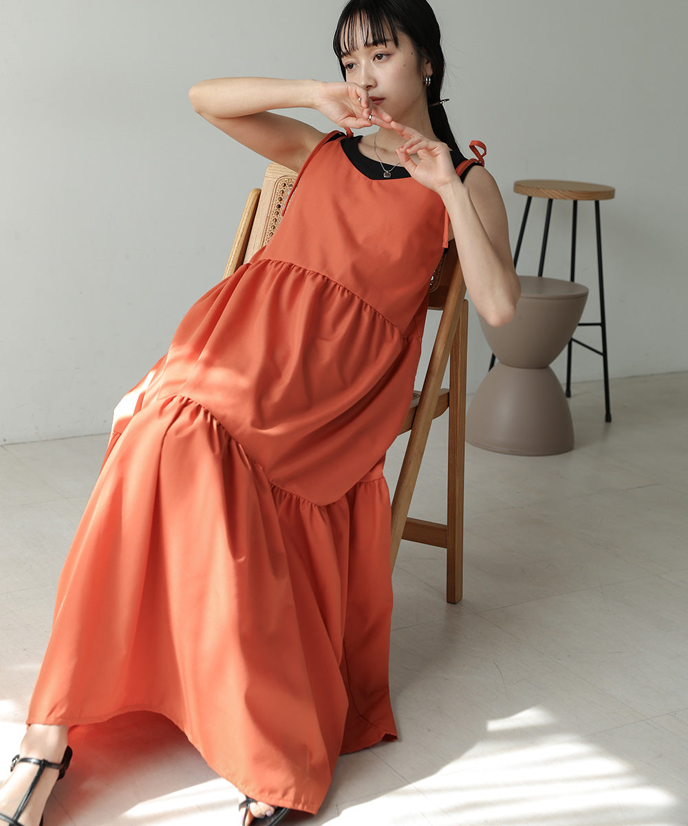 ribbon strap tiered cami onepiece