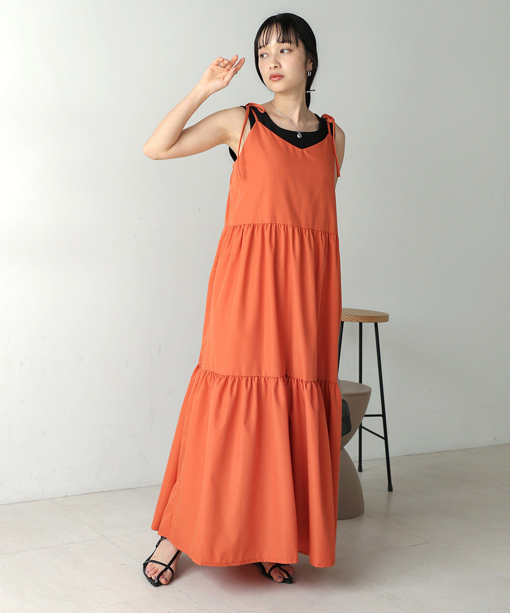 ribbon strap tiered cami onepiece