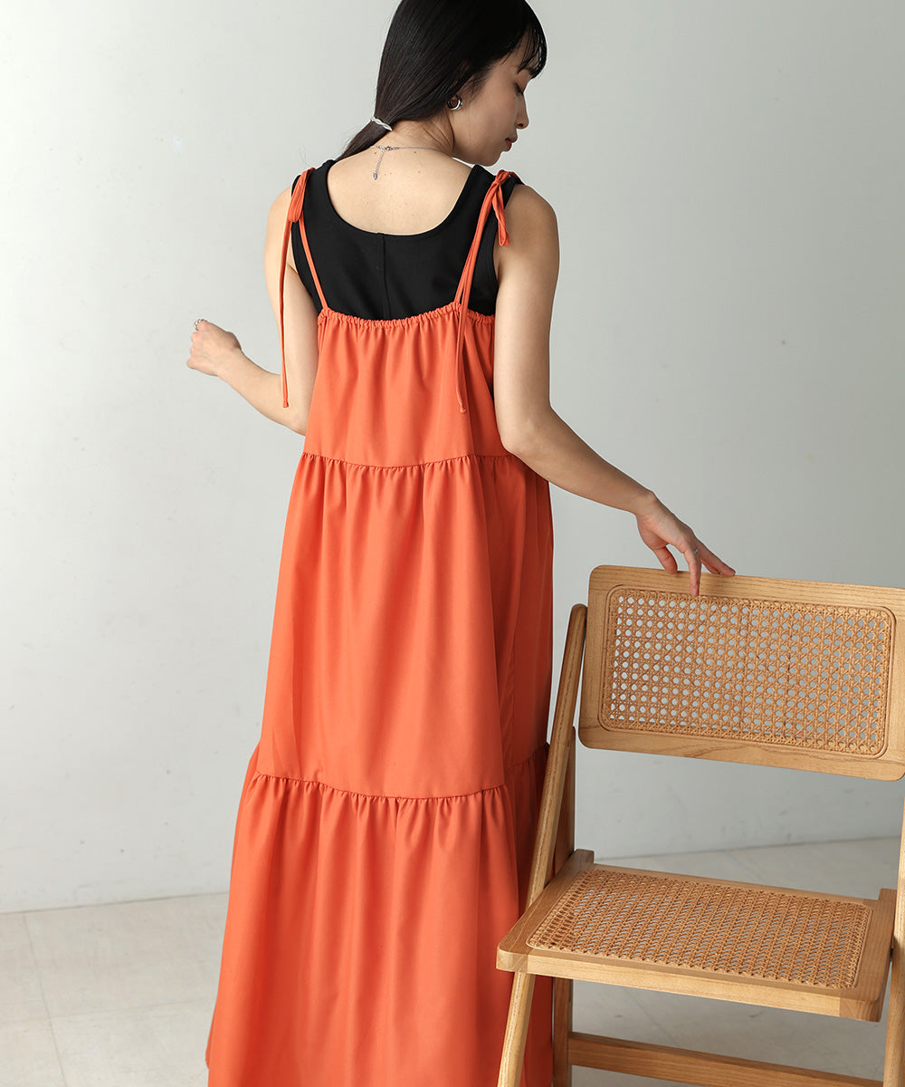 ribbon strap tiered cami onepiece