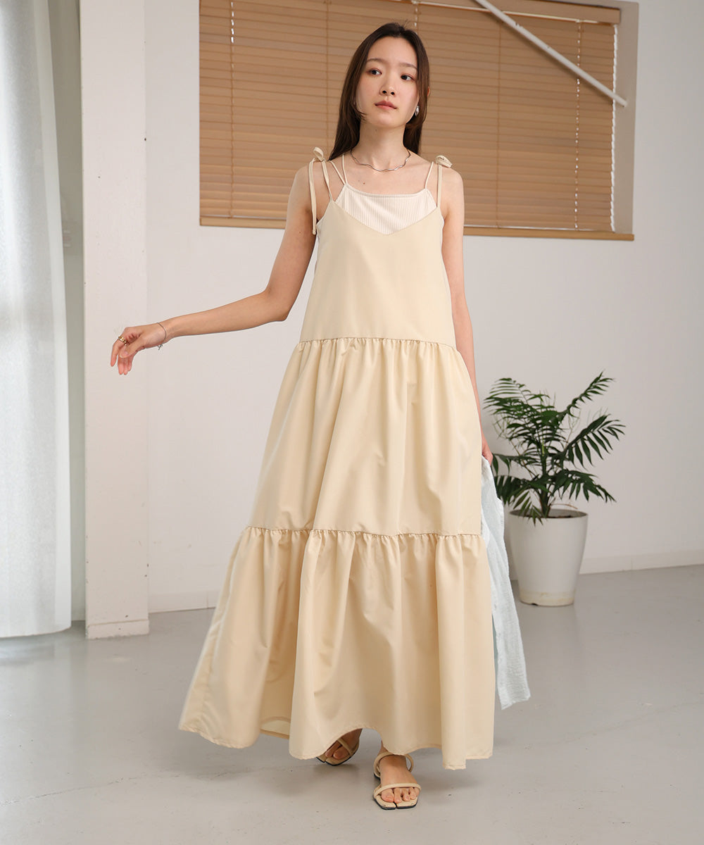 ribbon strap tiered cami onepiece