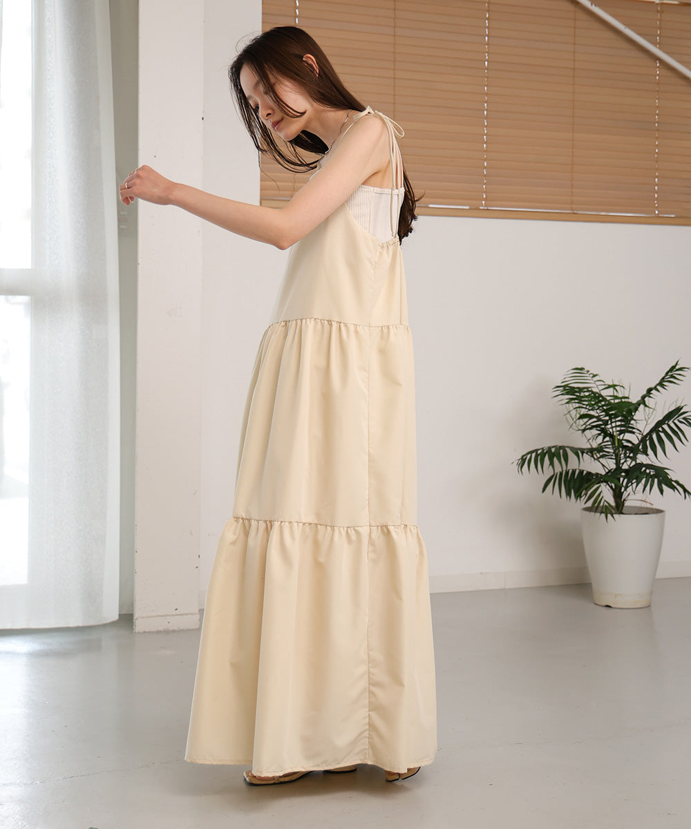 ribbon strap tiered cami onepiece