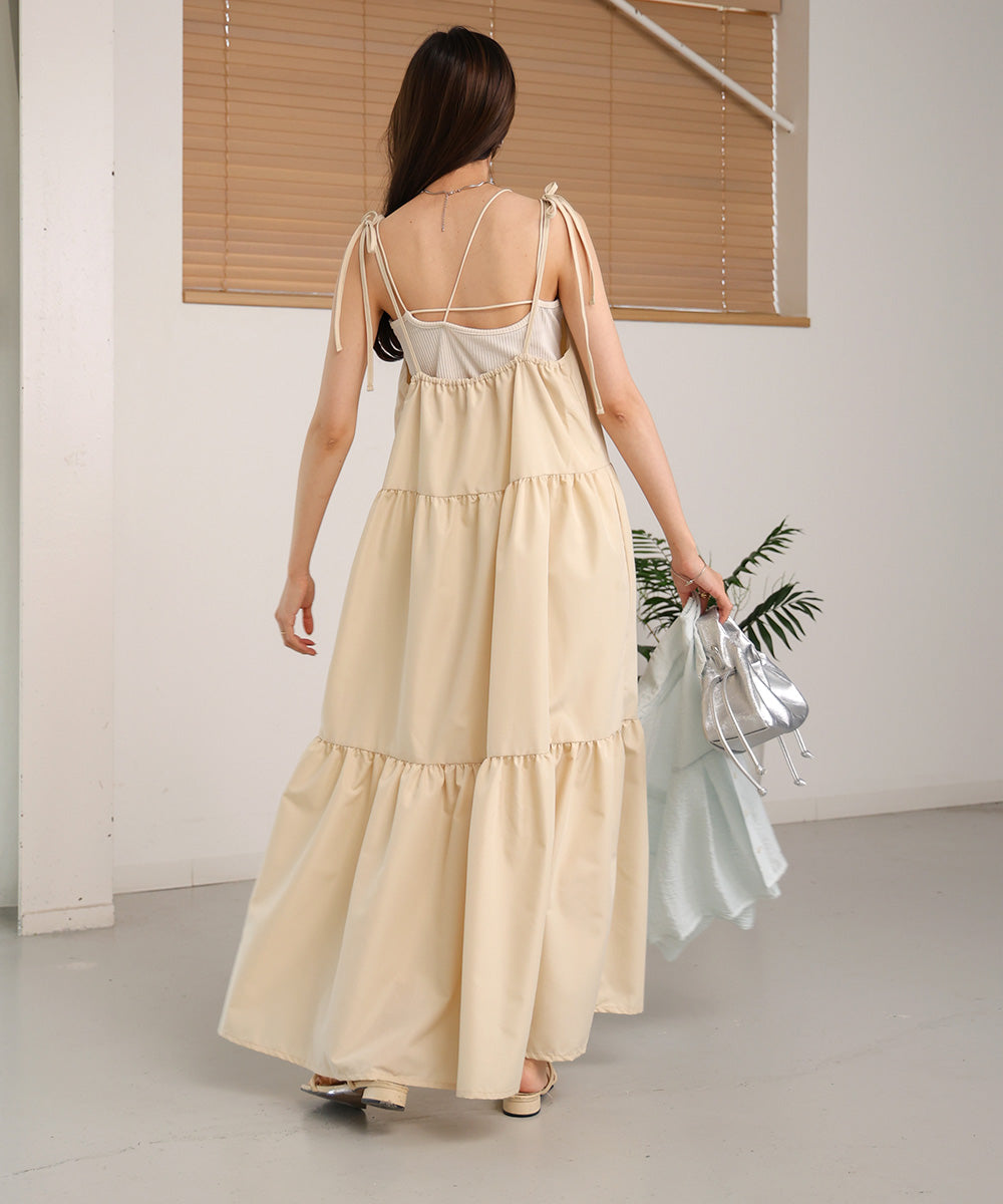 ribbon strap tiered cami onepiece