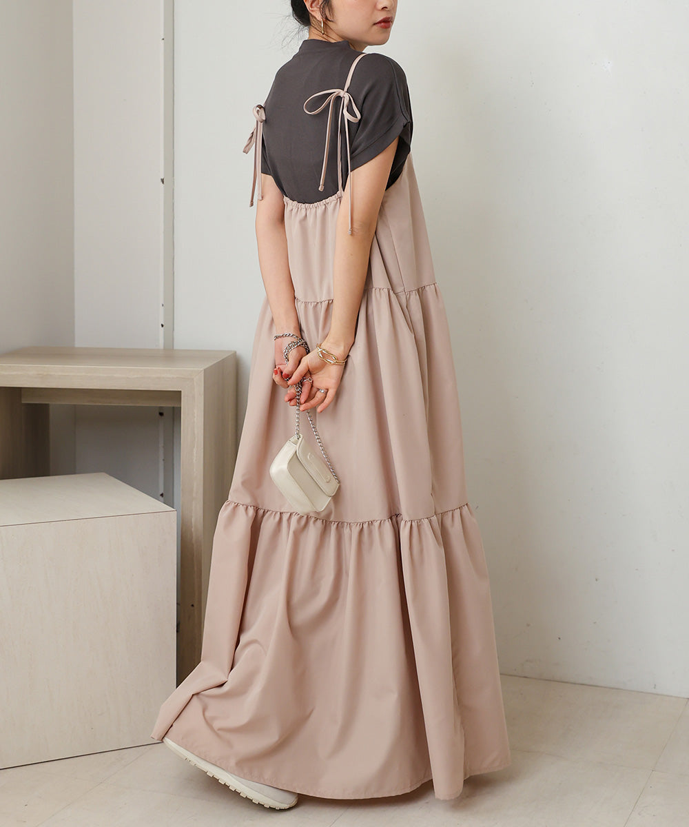 ribbon strap tiered cami onepiece