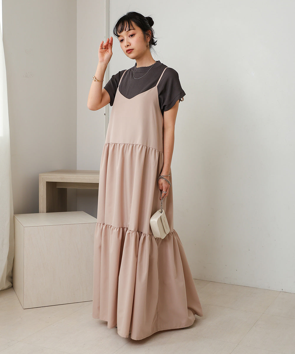 ribbon strap tiered cami onepiece