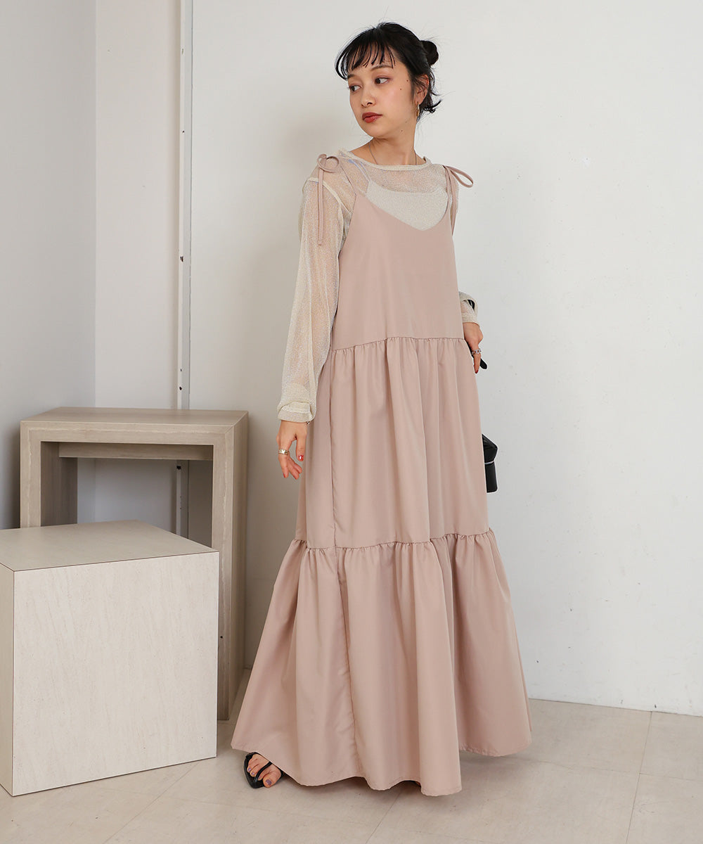 ribbon strap tiered cami onepiece