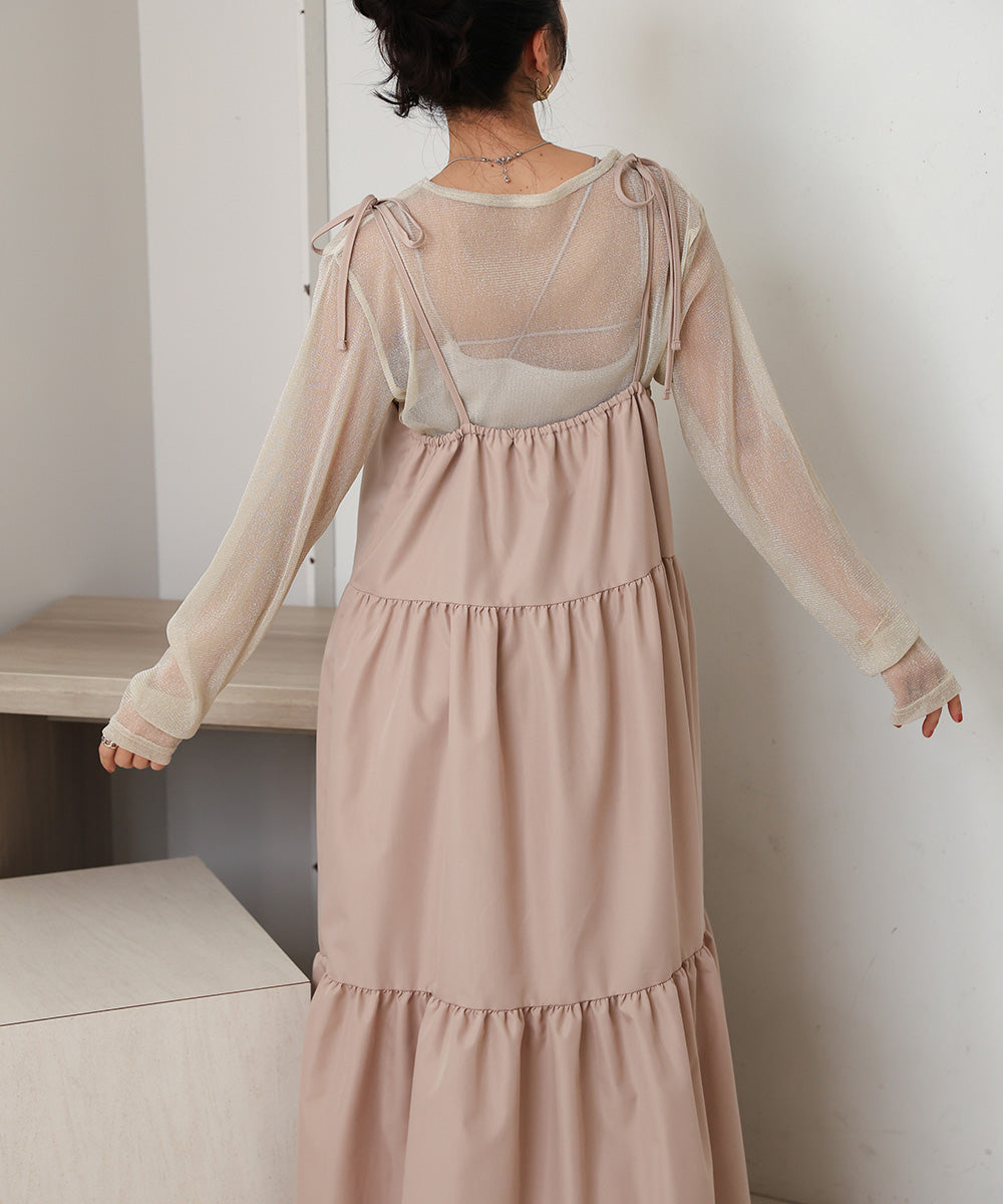 ribbon strap tiered cami onepiece