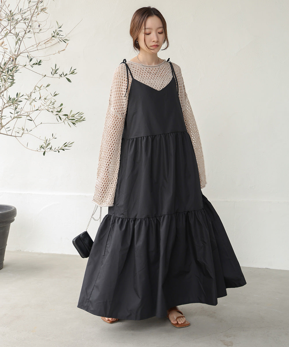 ribbon strap tiered cami onepiece