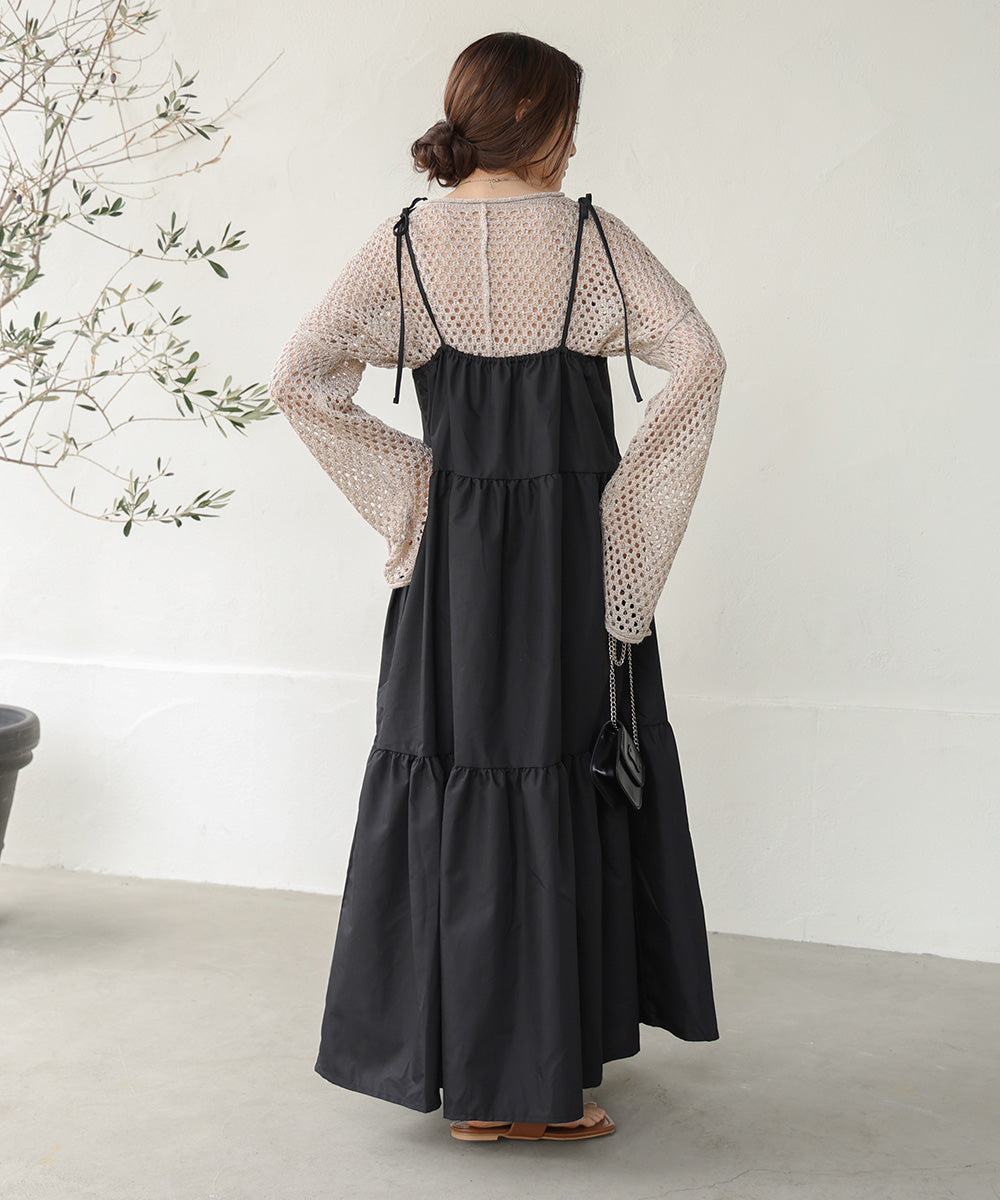 ribbon strap tiered cami onepiece