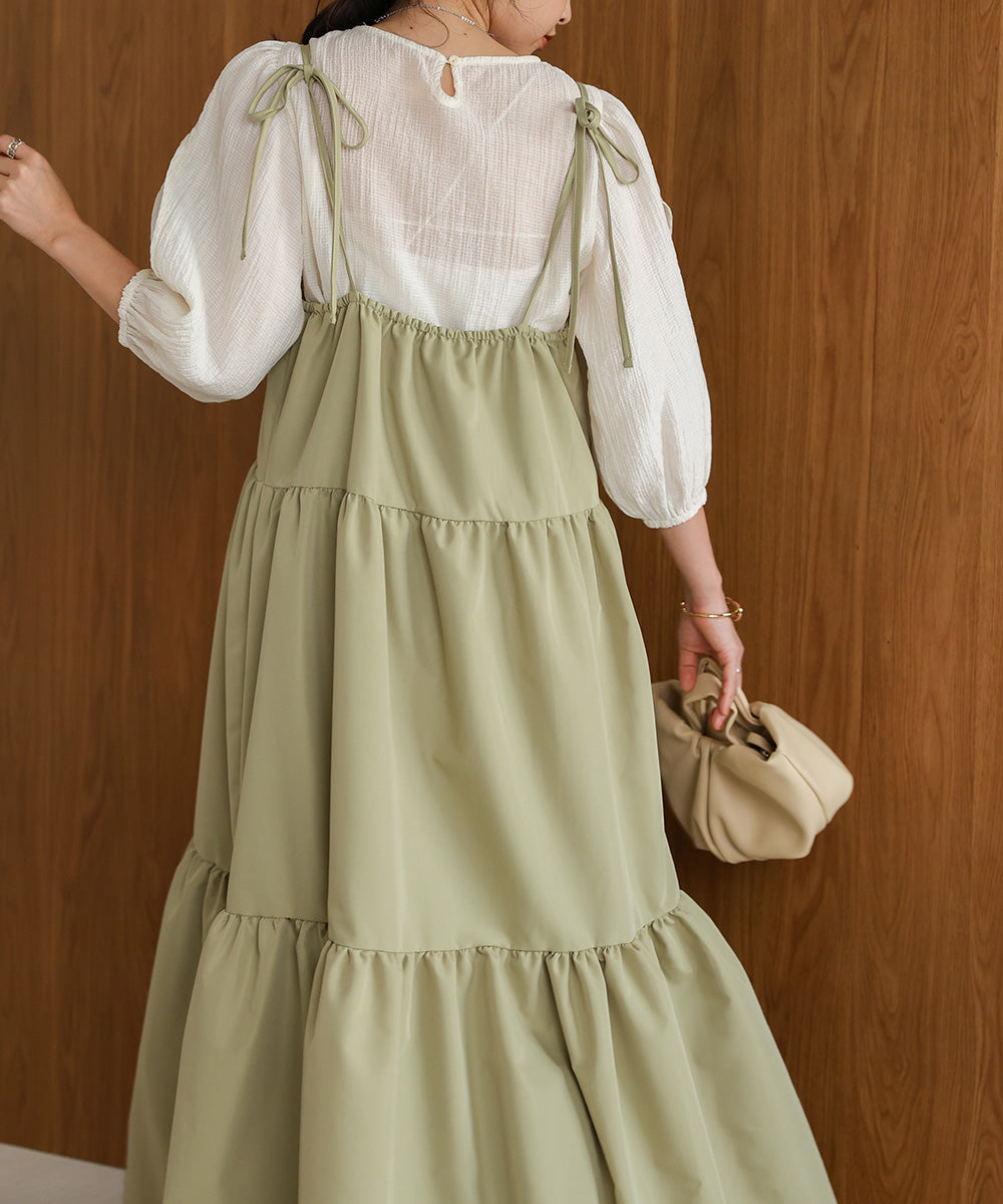 ribbon strap tiered cami onepiece