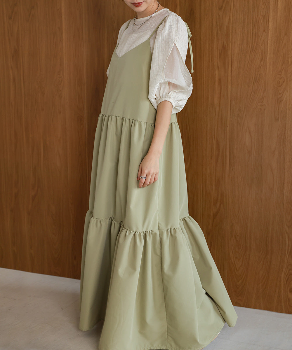 ribbon strap tiered cami onepiece