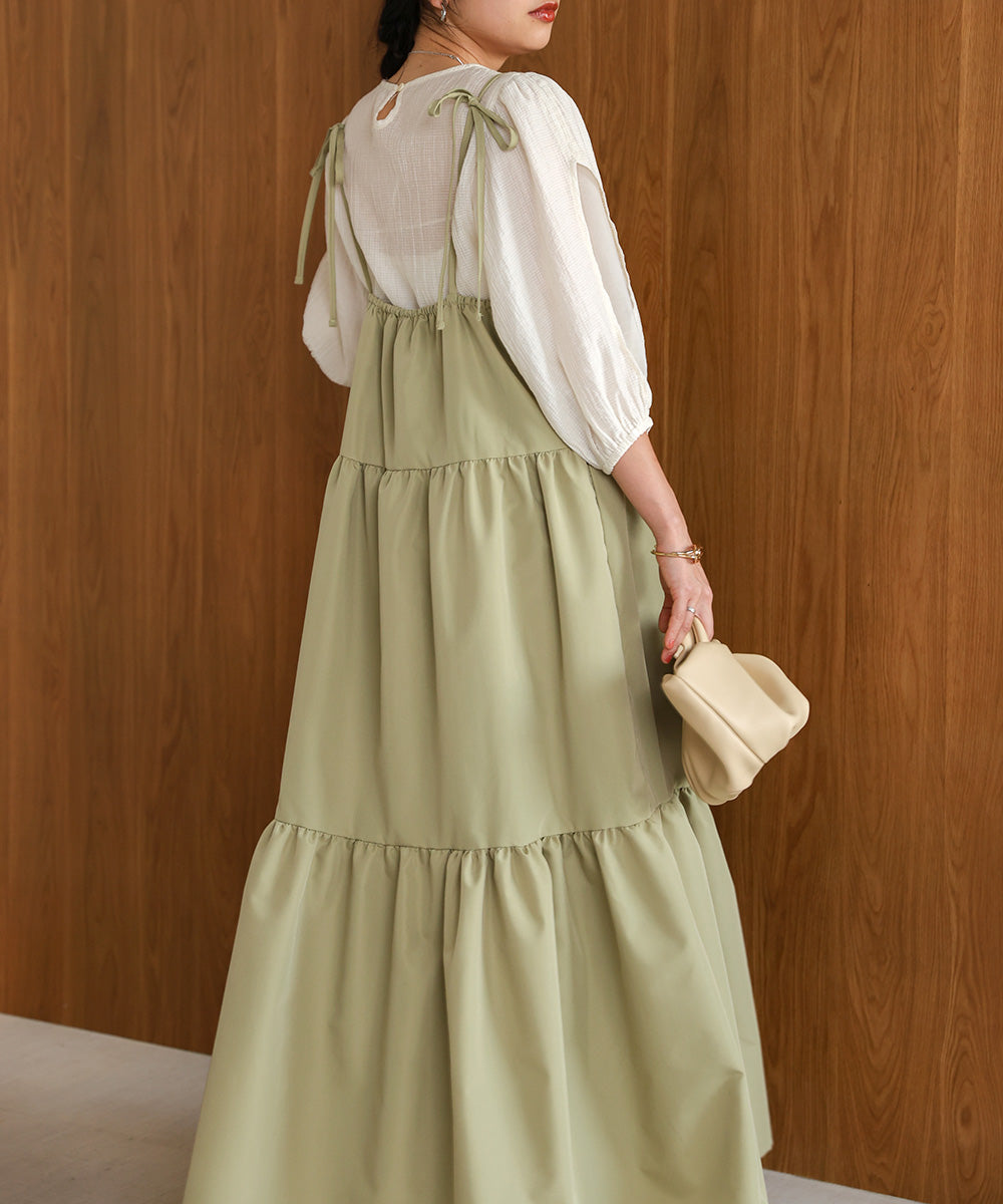 ribbon strap tiered cami onepiece