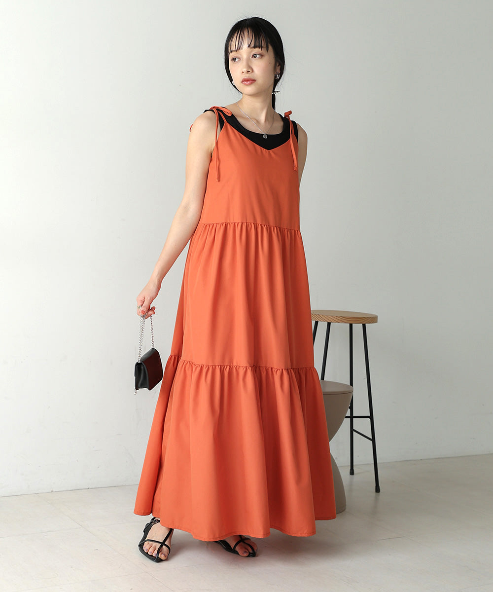 ribbon strap tiered cami onepiece