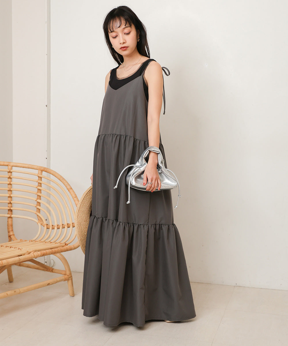 ribbon strap tiered cami onepiece