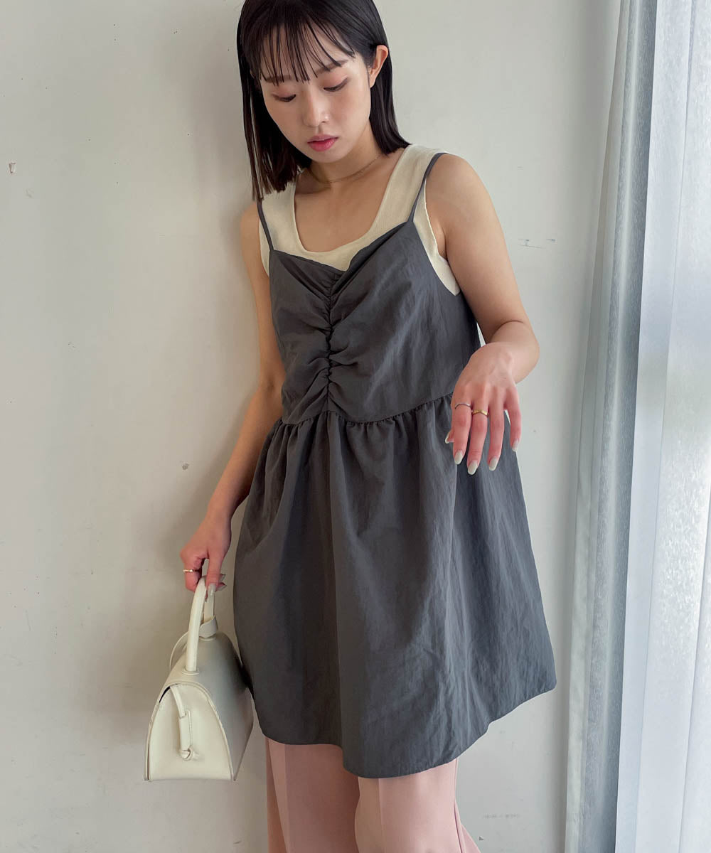 gathered cami mini dress