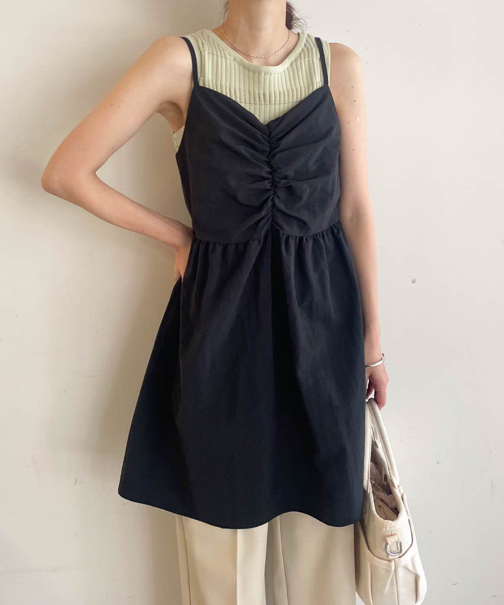 gathered cami mini dress