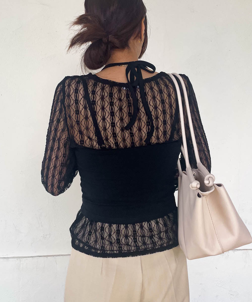 halter neck cami + lace tops