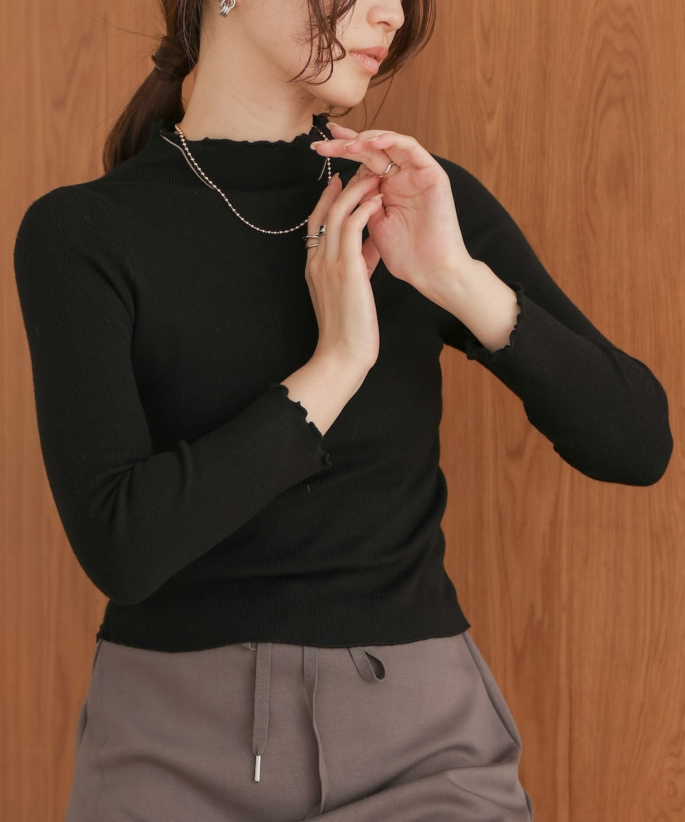 mellow high neck ribbed knit tops
