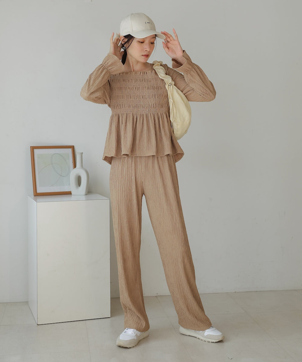 square neck tops + relaxed pants setup
