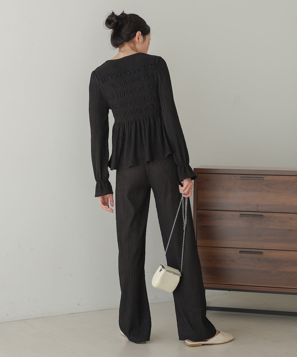 square neck tops + relaxed pants setup