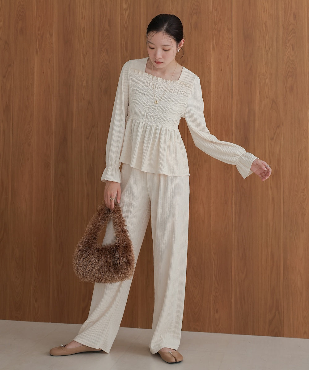 square neck tops + relaxed pants setup