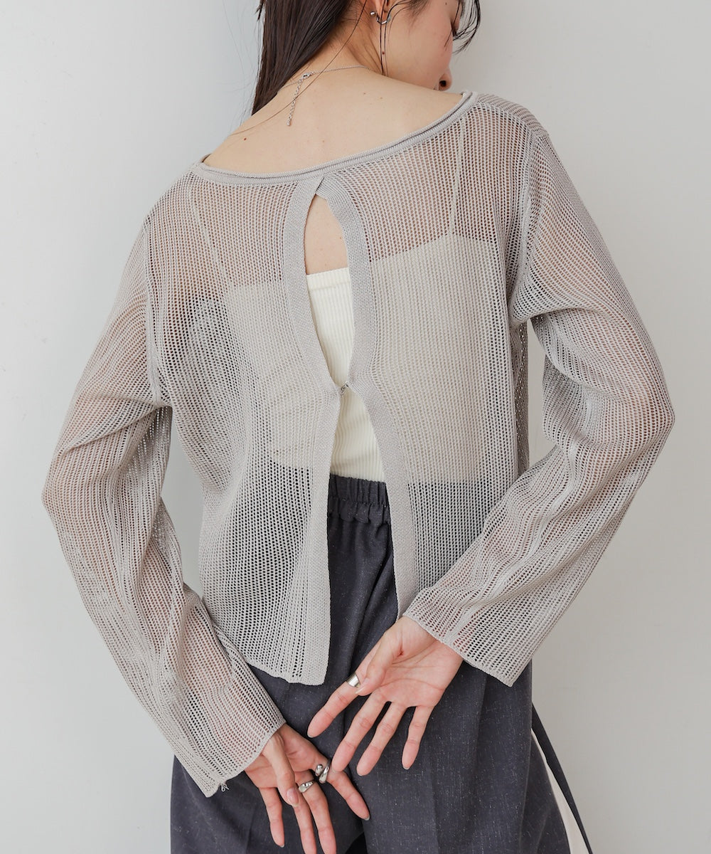 バックデザインメッシュニットトップス