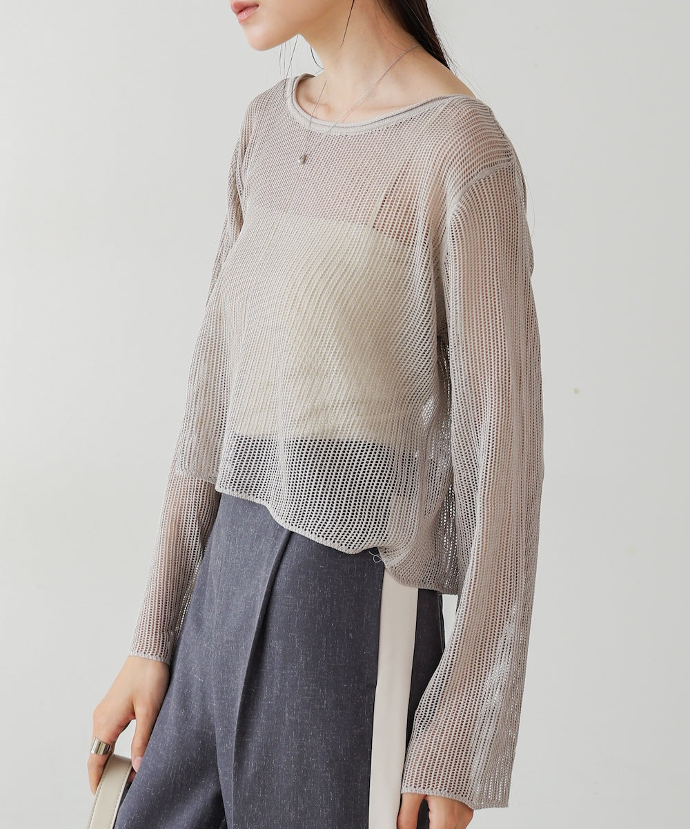 バックデザインメッシュニットトップス